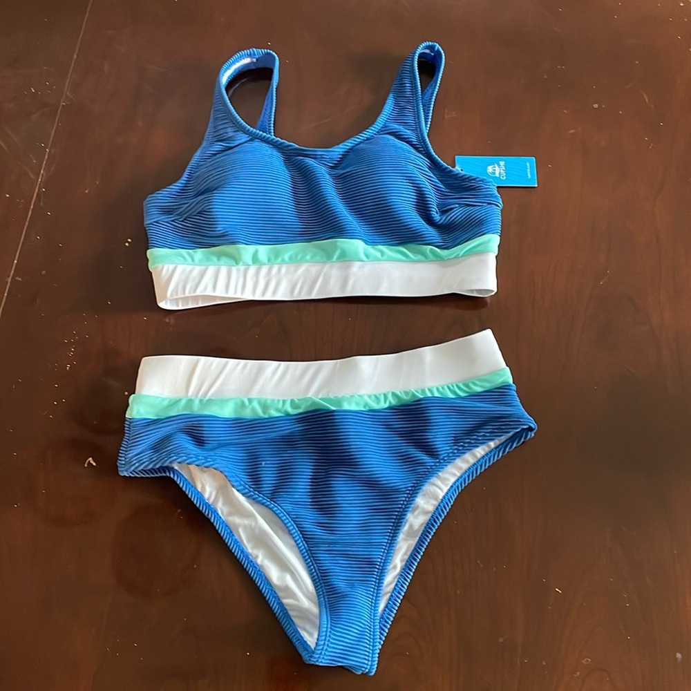 NWT Cupshe Color Block High Waisted Bikini Set